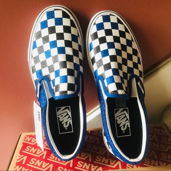 glitter checkerboard vans womens